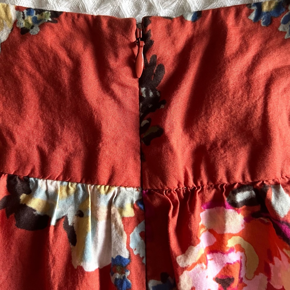 Garnet Hill Women’s Burnt Orange Floral Pattern Cotton Lined Side Zip Skirt 4P - Picture 6 of 11